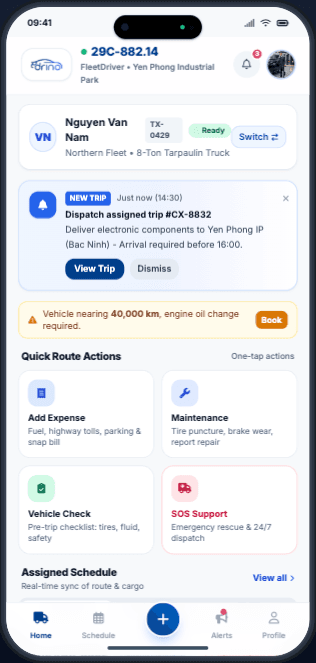 Driver trip screen in Drino Fleet