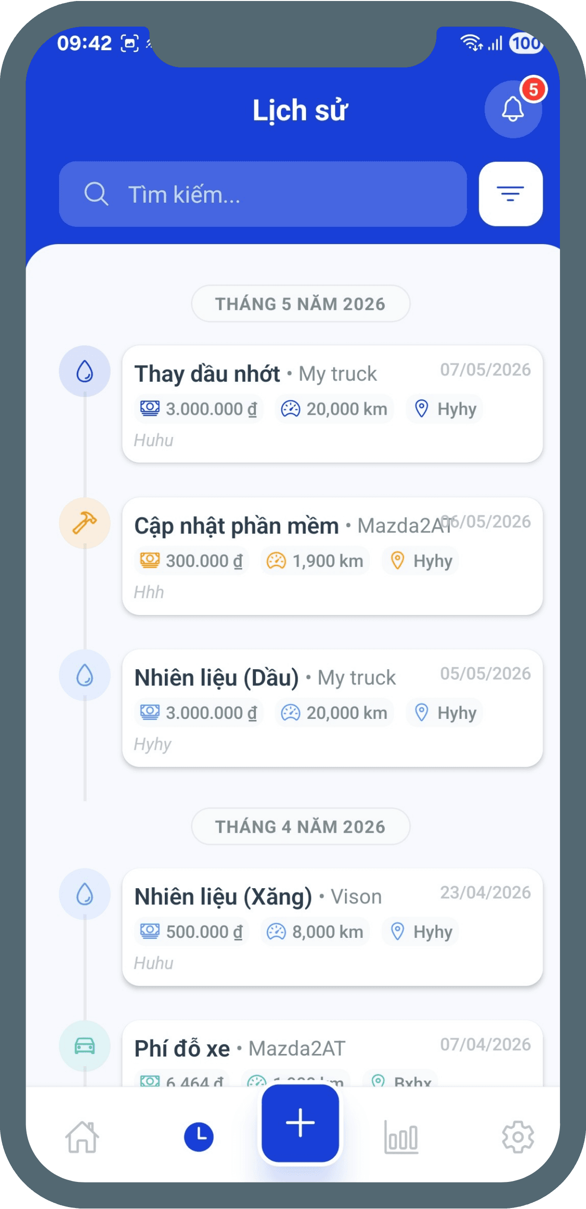 Màn hình dòng thời gian của Drino
